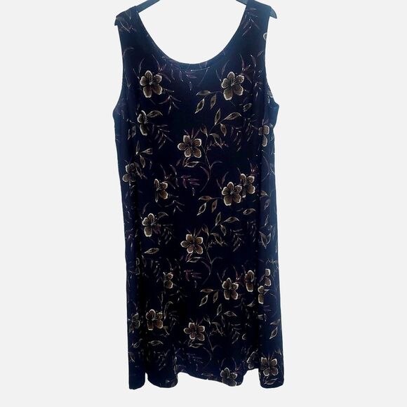 David Allan Designs Shift Midi Dress Womens 22W Sleeveless Black Tan Floral - Picture 3 of 7